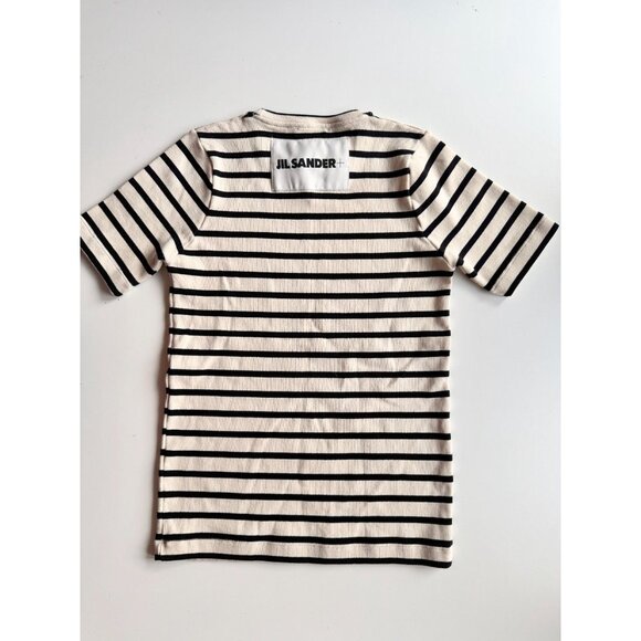 JIL SANDER Mariniere Ivory Black Striped Cotton Jersey T-Shirt, Size S - Picture 12 of 15